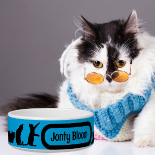 Black Cat Blue Silhouette Pattern With Cat Name Bo Bowl