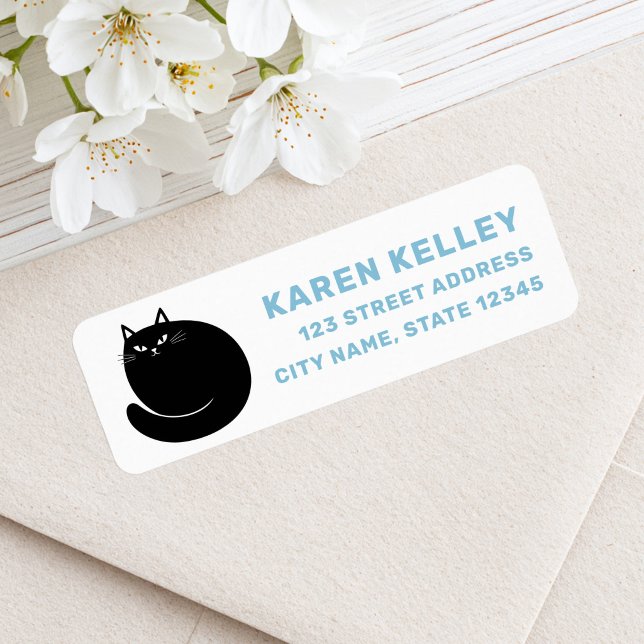 Black cat blue white return address label (Black cat blue white return address label)