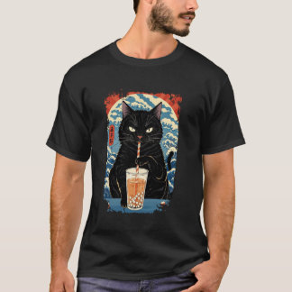 Black Cat Boba Tea Bubble Tea Japanese Vintage Ret T-Shirt