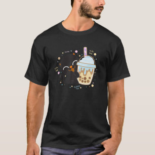 Black Cat Boba Tea Milk Tea Bubble Tea Kawaii Cute T-Shirt