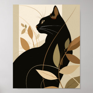 Black cat boho modern art poster