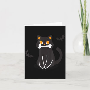 Black Cat Bone Bats Halloween Card