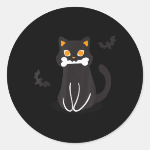 Black Cat Bone Bats Halloween Classic Round Sticker