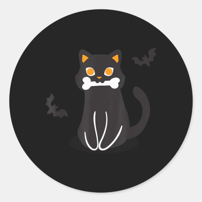 Black Cat Bone Bats Halloween Classic Round Sticker (Front)