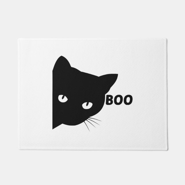 Black cat boo Halloween gift cats Doormat (Front)