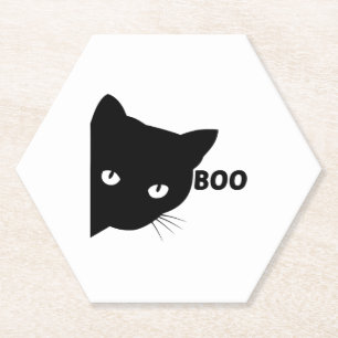 Black cat boo Halloween gift cats Paper Coaster