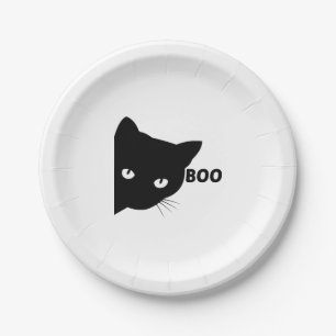 Black cat boo Halloween gift cats Paper Plate