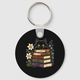 Black Cat Book Lover Key Ring