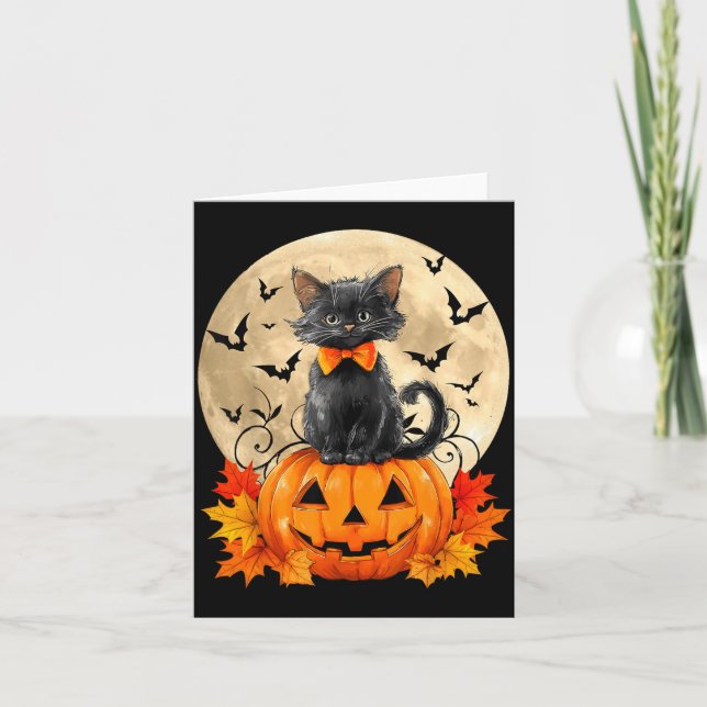 Black Cat Bow Pumpkin Halloween Autumn Fall Men Card (Front)
