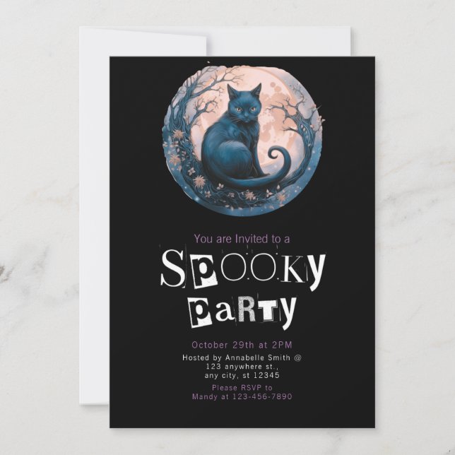 Black Cat Branch Modern Minimalist Halloween Invitation (Front)