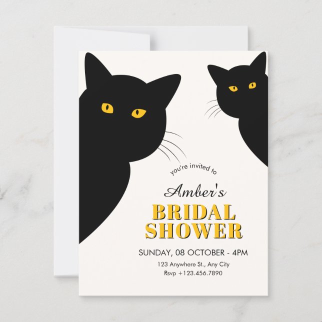 Black cat bridal shower invitation (Front)