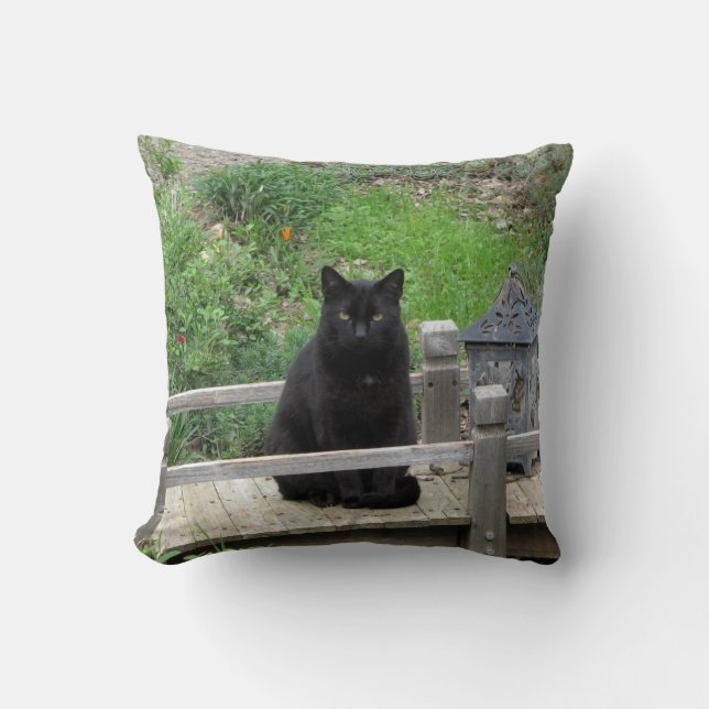 Black Cat Bridge Throw Pillow (Front)