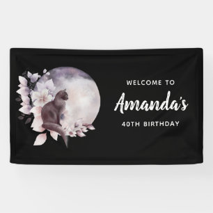 Black Cat by a Magical Full Moon Birthday Banner