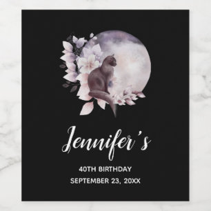 Black Cat by a Magical Full Moon Birthday Wine Label