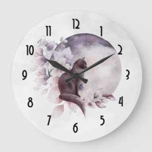 Black Cat by a Magical Full Moon Large Clock