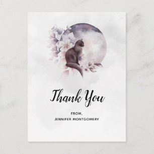 Black Cat by a Magical Full Moon Thank You Postcard