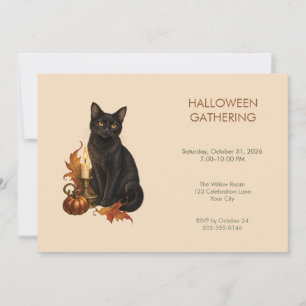 Black Cat Candle Halloween Party Invitation