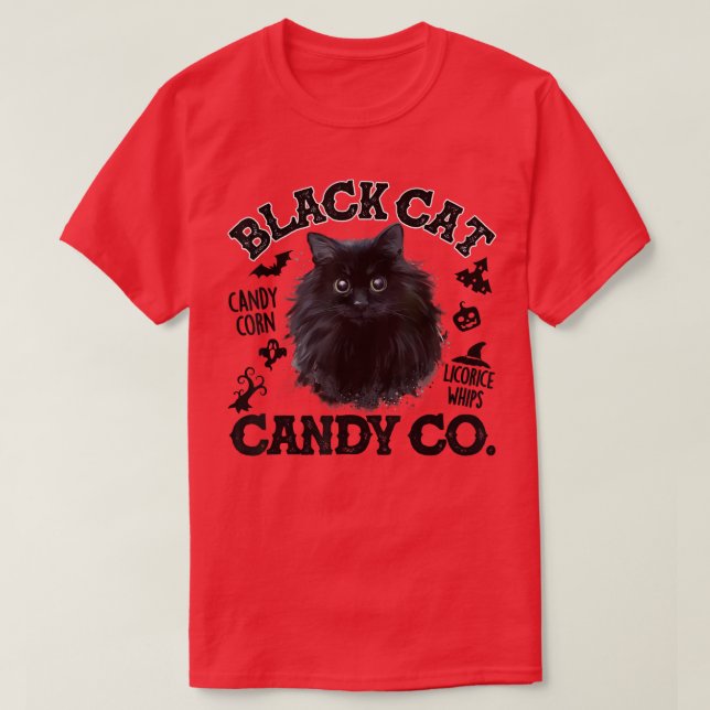 Black Cat Candy Corn Candy Co Funny Halloween  T-Shirt (Design Front)