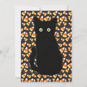 Black cat, Candy corn pattern, Halloween fun   Invitation