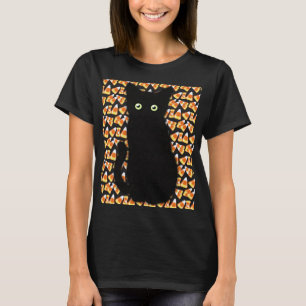 Black cat, Candy corn pattern, Halloween fun  T-Shirt