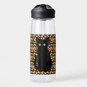 Black cat, Candy corn pattern, Halloween fun   Water Bottle