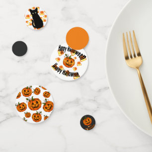 Black cat, Candy corn pattern, Halloween pumpkins Confetti