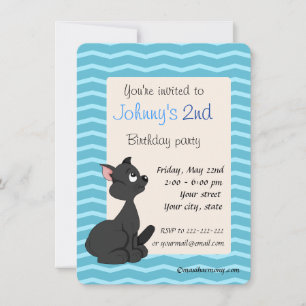 Black cat cartoon birthday print invitations