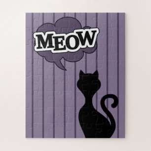 Black cat cartoon saying meow jigsaw puzzle