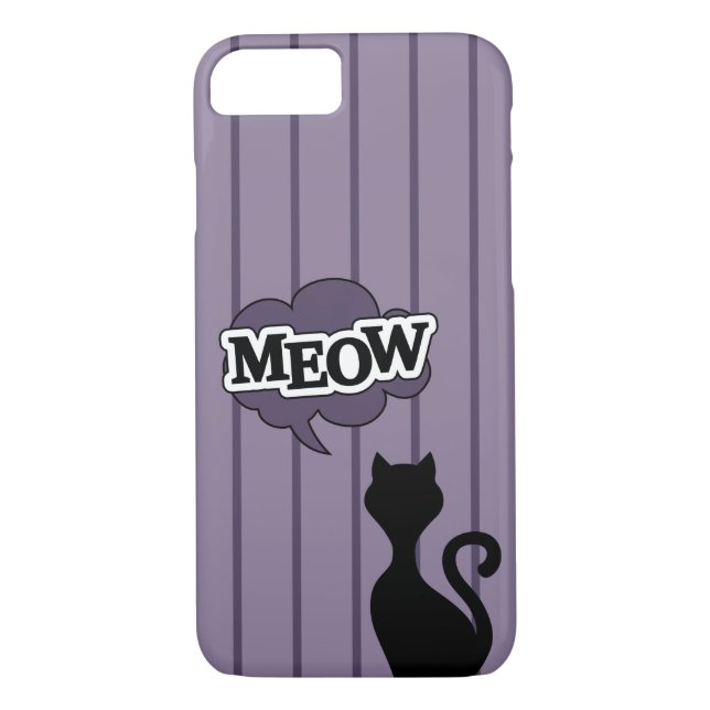 Black cat cartoon says purple meow Case-Mate iPhone case (Back)