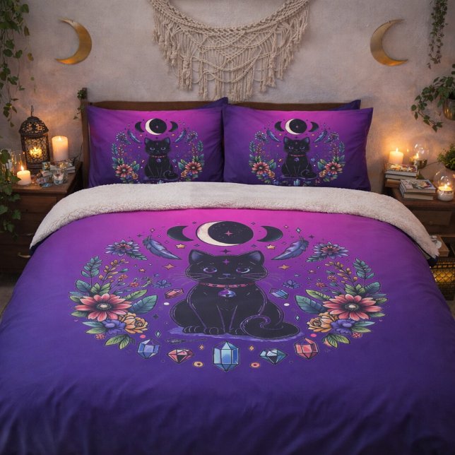 Black Cat Celestial Mystical Purple Pink Pillowcase (Creator Uploaded)