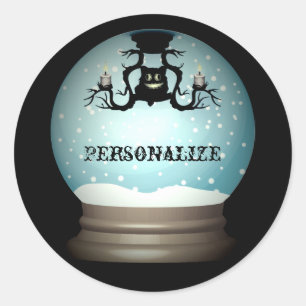 Black cat chandelier fall snow globe classic round sticker