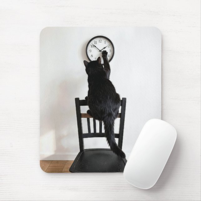 Black Cat Changing the Time  Mouse Pad (With Mouse)