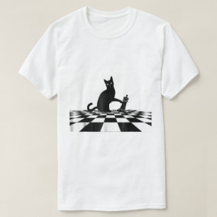Black Cat Chess Checkmate Art T-Shirt