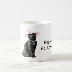 Black Cat Chic Pink Hat Halloween Coffee Mug
