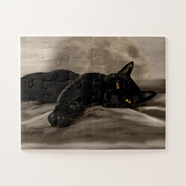 Black Cat chilling Jigsaw Puzzle (Horizontal)