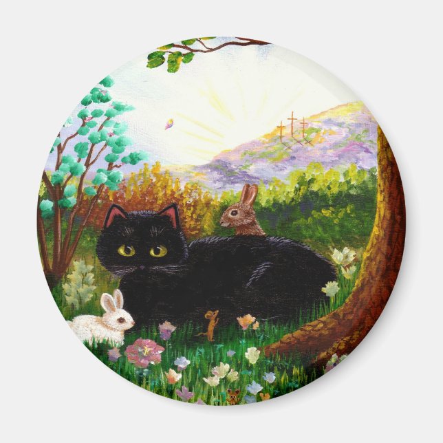 Black Cat Christian Art Painting Creationarts LRA Magnet (Front)