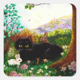 Black Cat Christian Art Painting Creationarts LRA Square Sticker