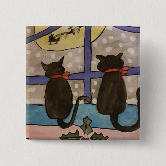 Black Cat Christmas  15 Cm Square Badge (Front)