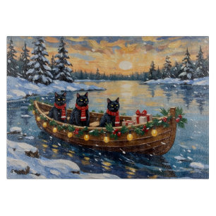 Black Cat Christmas Boat Holiday Cutting Board