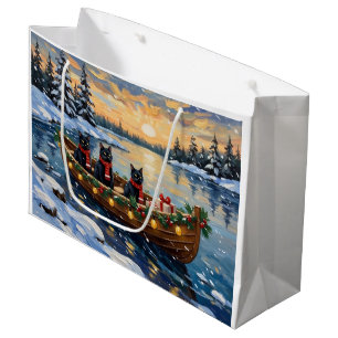 Black Cat Christmas Boat Holiday Large Gift Bag