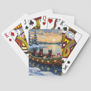 Black Cat Christmas Boat Holiday Playing Cards