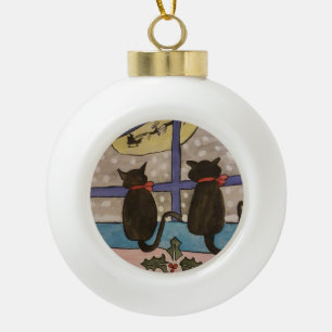 Black Cat Christmas Ceramic Ball Tree Decoration