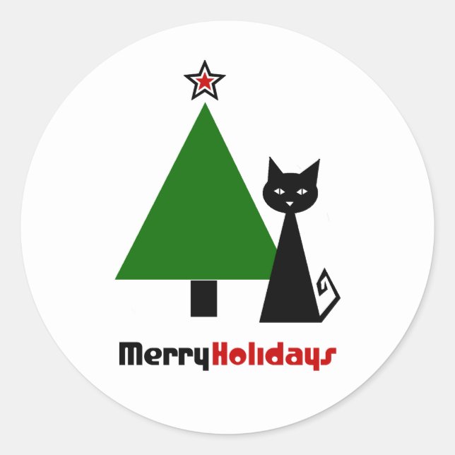 Black Cat Christmas Classic Round Sticker (Front)
