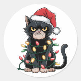 Black Cat Christmas Edition Classic Round Sticker
