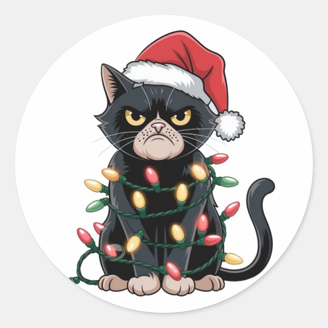 Black Cat Christmas Edition Classic Round Sticker (Front)