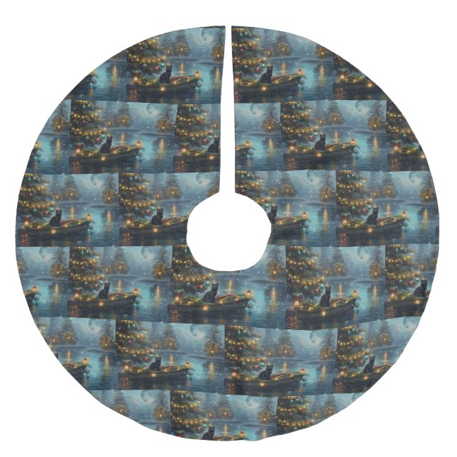 Black Cat Christmas Festive Voyage Brushed Polyester Tree Skirt (Front)