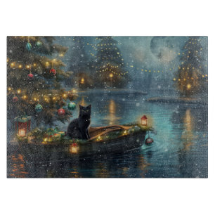 Black Cat Christmas Festive Voyage Cutting Board