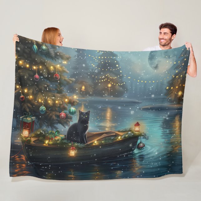 Black Cat Christmas Festive Voyage Fleece Blanket (In Situ)
