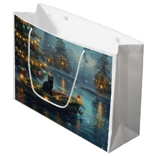 Black Cat Christmas Festive Voyage Large Gift Bag