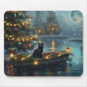 Black Cat Christmas Festive Voyage Mouse Pad